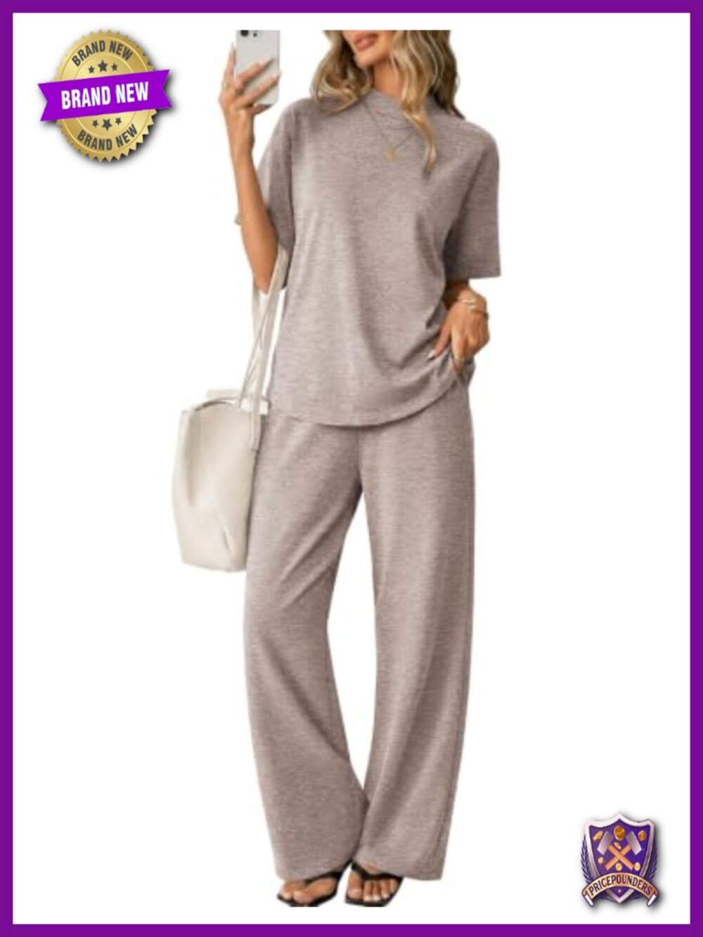 Ekouaer Two Piece Lounge Set Mock Neck Wide Leg Pants Set Casual Travel